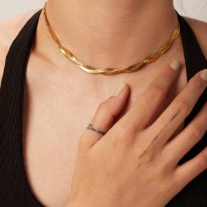 MD Women Razor Herringbone Gold Chain